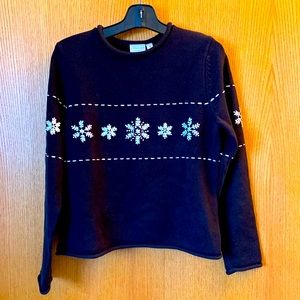 Fair Isle 90s M vintage black white knit embroidered snowflake sweater Australia